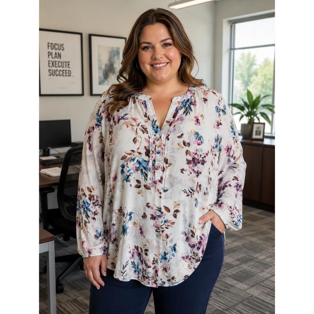 TORRID Women's Size 2 2XL Georgette Pintuck Button Front Floral Blouse -2232‎